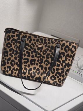 Coach Leopard Print Tote in Tan and Black